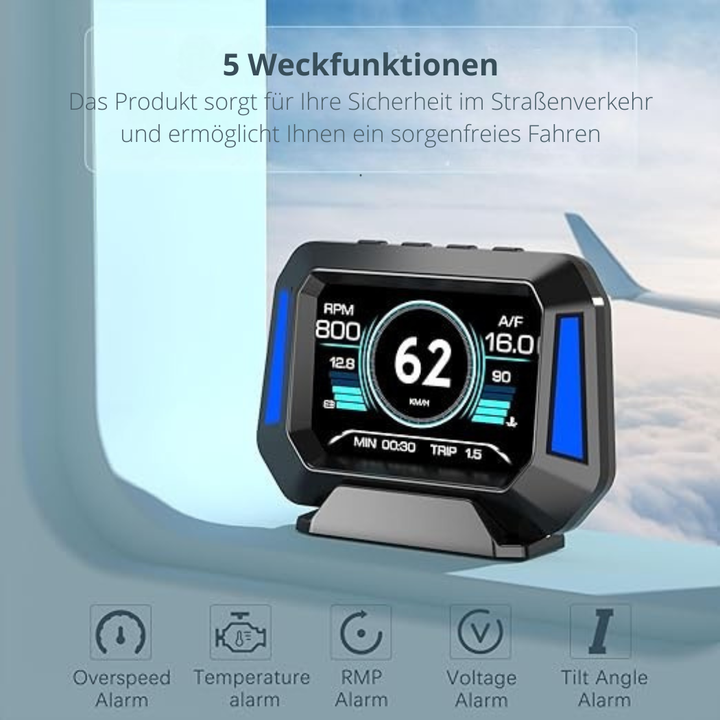 Universelles Auto Head-Up Display als Fahrassistenz-System für jedes Fahrzeug. Einfache Installation, klare Anzeige.