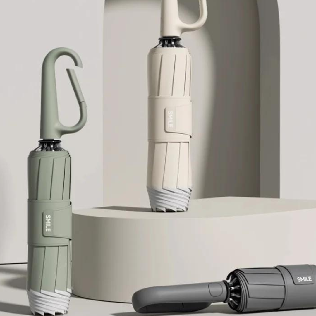 Automatischer winddichter Regenschirm mit Reflektor, ideal für Schutz bei Regen & im Dunkeln.