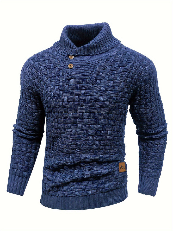 Warmer Herren Schalkragen Pullover. Waffelstruktur für stilvolle Männer Mode.
