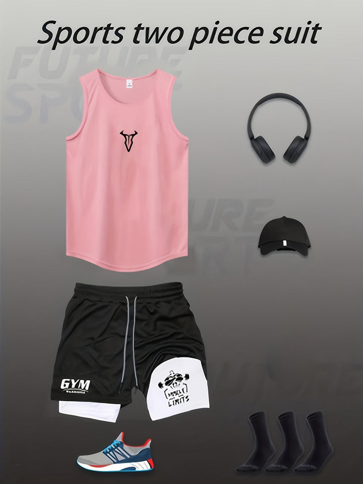 Komfortables Herren Fitness-Outfit mit leichtem Tanktop und Shorts. Ideal für Sport und Training.