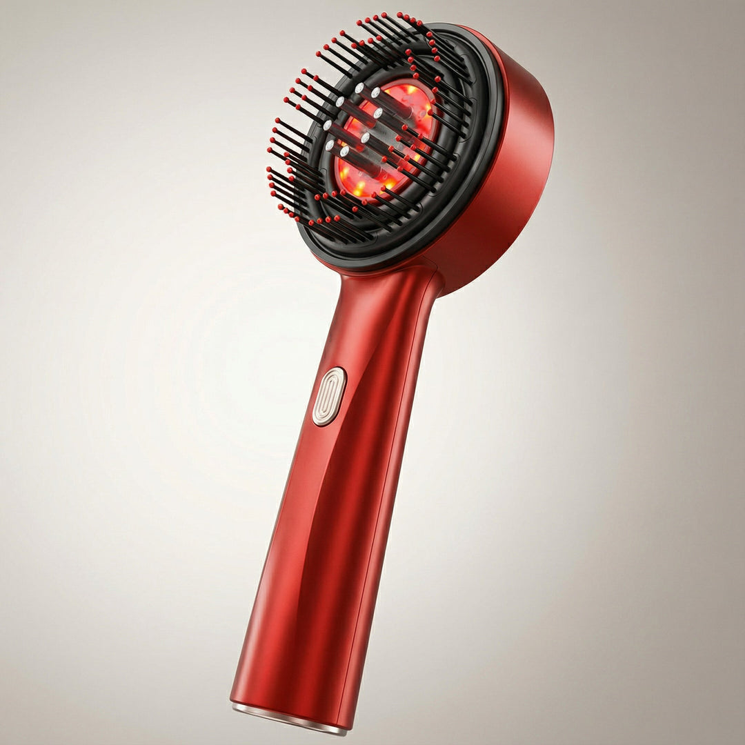 Unisex elektrischer Massagekamm mit Vibration & Rotlicht für Kopfhautpflege & Entspannung.