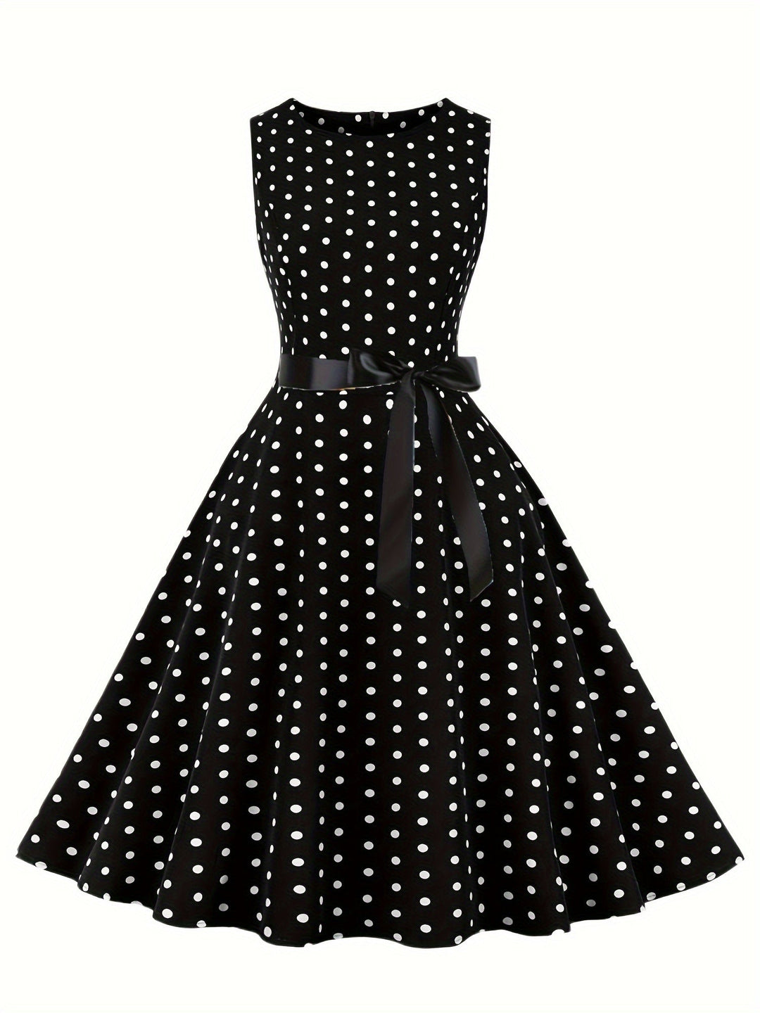 Festliches Damenkleid in elegantem Vintage Polka Dot Design, Rockabilly-Stil, A-Linie, für besondere Anlässe.