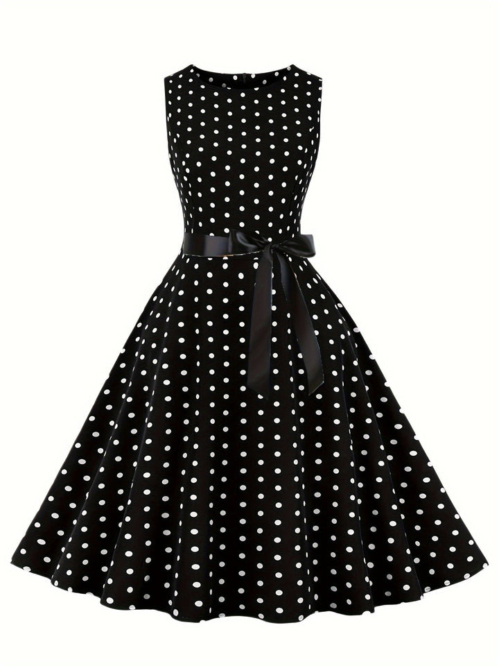 Festliches Damenkleid in elegantem Vintage Polka Dot Design, Rockabilly-Stil, A-Linie, für besondere Anlässe.