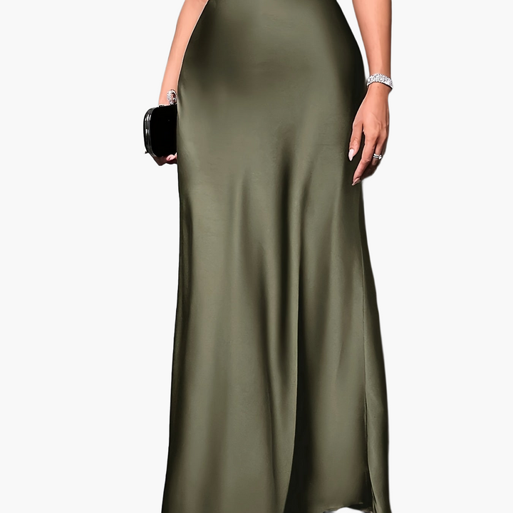 Vielseitiger Damen Sommerrock: Glamouröser Satin-Maxirock, leicht und schick für warme Abende.