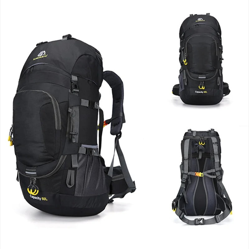 Großer 60 Liter wasserdichter Rucksack, unisex, ideal für ausgedehnte Wanderungen und Reisen bei Regen.