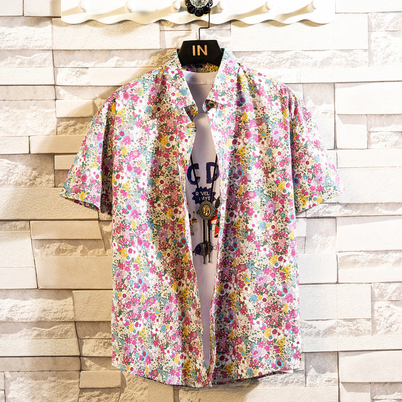 Herren Sommerhemd mit stilvollem Blumenmuster, kurzärmlig, Reverskragen, modisch & elegant für Freizeit.
