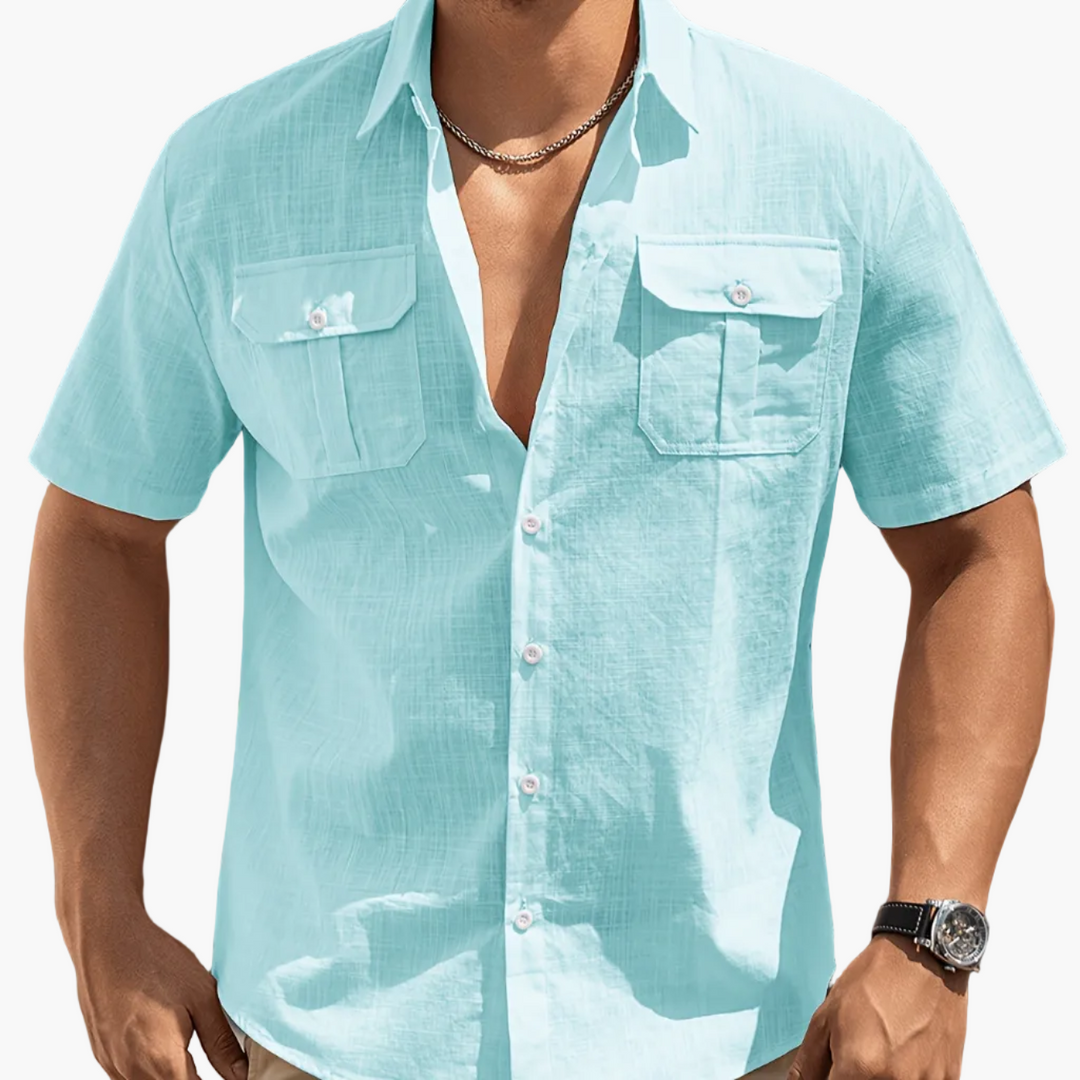 Grünes Herren Kurzarmhemd, casual und bequem, mit Reverskragen für einen entspannten Sommer-Style.