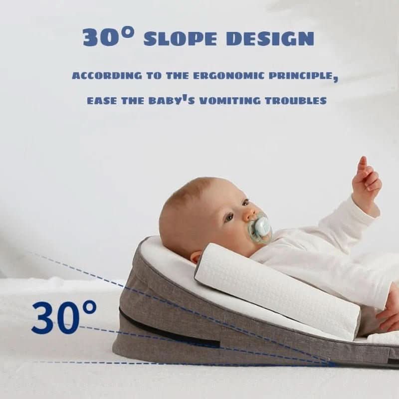 Ergonomisches Neugeborenenkissen: Seitenschläferkissen mit Anti-Reflux-Neigung, bietet sichere Schlafhilfe im Babyzimmer.