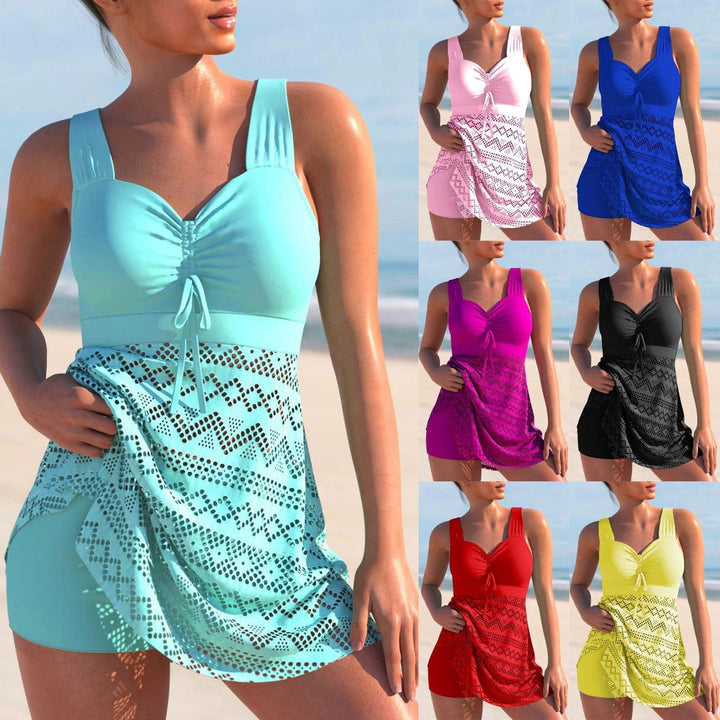 Elegantes Damen Isabella Tankini Set in Schwarz/Blau, ideal für Strand & Pool. Bequeme Bademode für den Sommerurlaub.