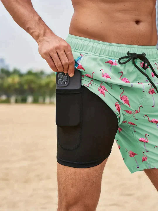 Schnelltrocknende Herren Badehose mit Handytasche, ideal für Schwimmen & Strandurlaub.