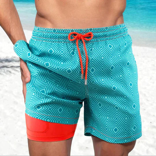 Detail: Integrierte, wasserabweisende Handytasche in Herren Badehose für sichere Aufbewahrung.