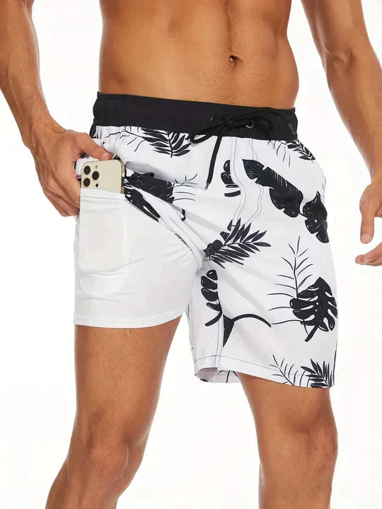 Stilvolle Herren Badehose mit praktischer Handytasche für den Sommer am Strand.