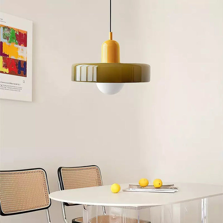 Designer Buntglas Hängelampe, farbenfrohes Glas. Moderne Pendelleuchte für Innenräume.