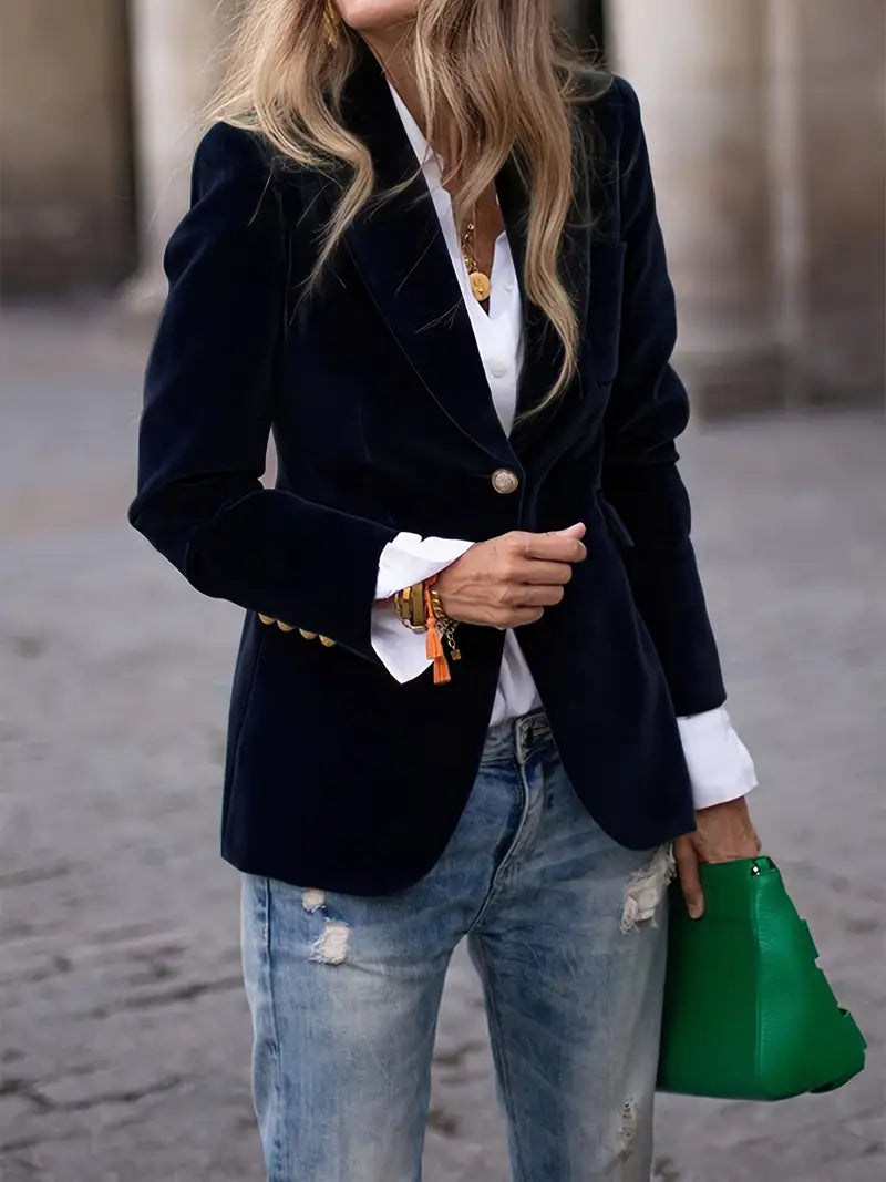 Klassischer Damen Ein-Knopf-Blazer in Schwarz für elegante Business- und Abend-Outfits.