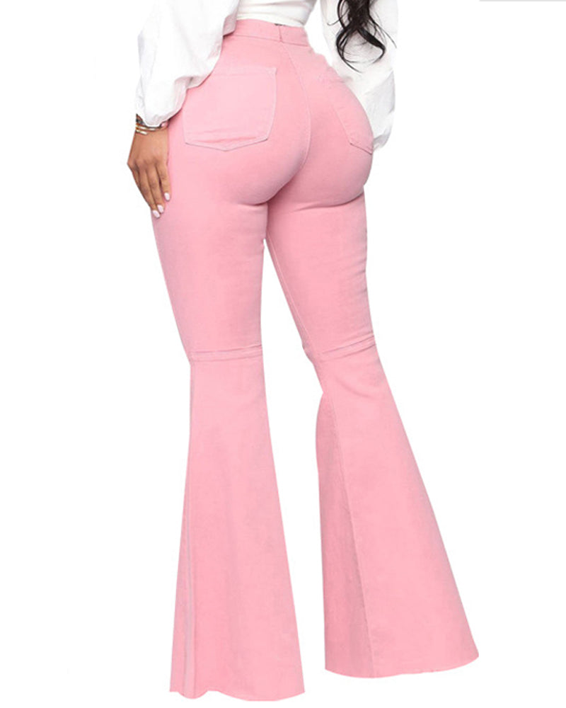 Schmeichelhafte Damen Flare Jeans, High Waist, kurvenbetonend. Stretchhose in lebendigen Farben.