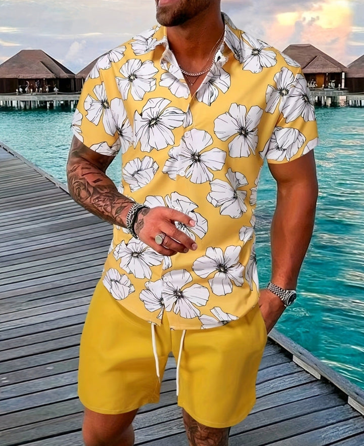 Freizeit Herren Shorts-Set: Atmungsaktiver Zweiteiler mit Hemd & Shorts für sommerlichen Komfort.