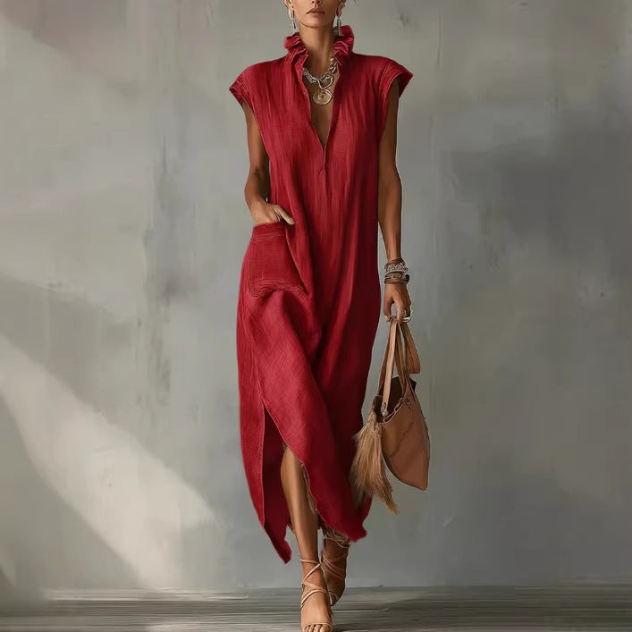 Vielseitiges Damen Midi Hemdkleid, ärmellos, lockere Passform, einfarbig, ideal für Sommer & entspannte Tage.