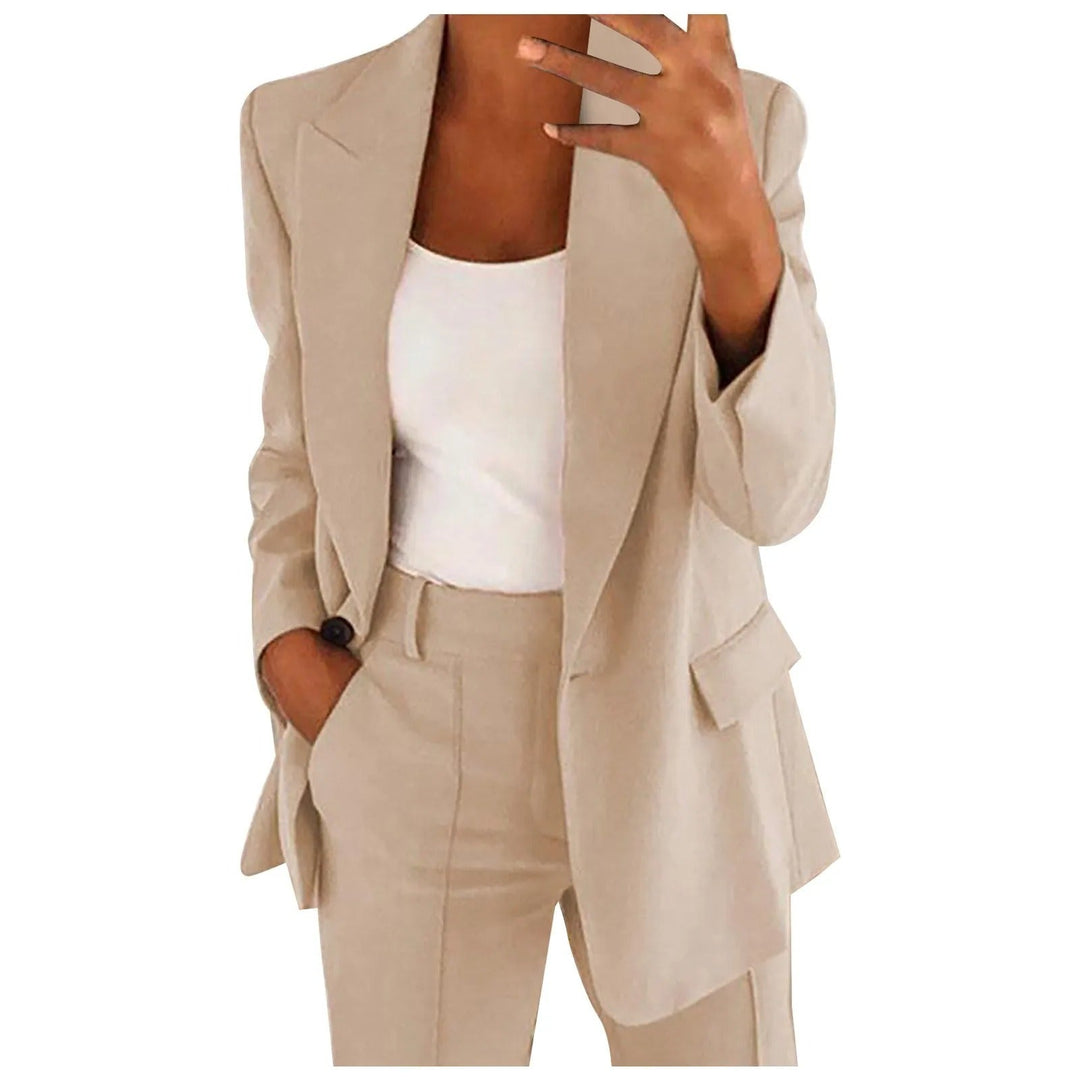 Eleganter Damen Business Anzug Set: Blazer und Hose in Unifarbe für professionellen Auftritt, Büro & Freizeit.