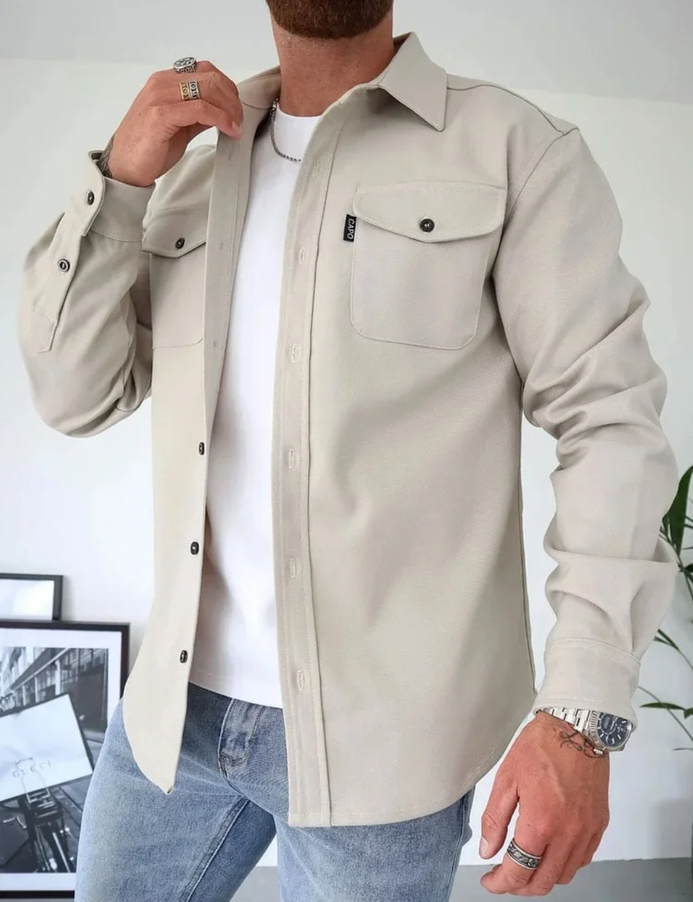 Herren Herbsthemd Rocco im Seitenprofil, ein stilvolles Langarmhemd, perfekt für Freizeit und Business Casual.