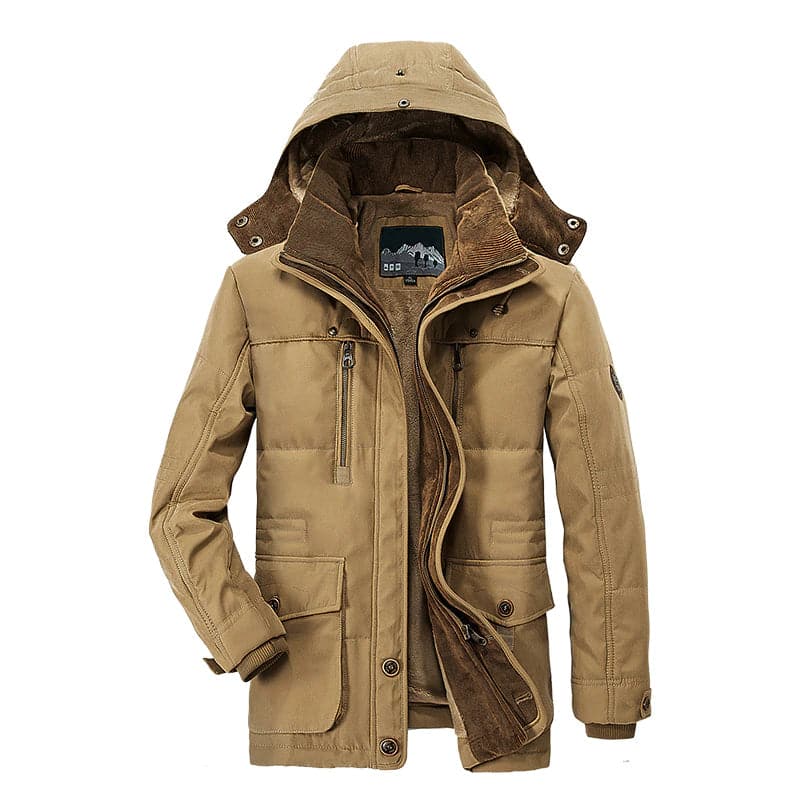 Stylischer Herren Winterparka in Khaki, Braun oder Blau, winddichte Outdoorjacke für Männer, optimaler Schutz.