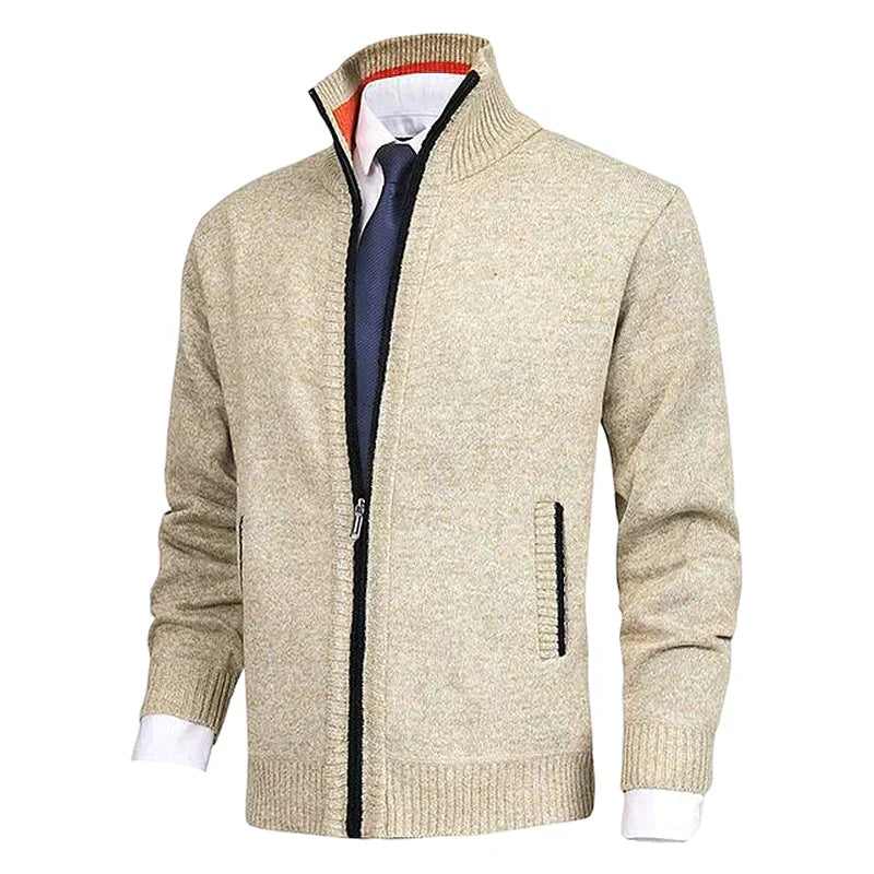 Elegante Herren-Strickweste mit durchgehendem Reißverschluss; vielseitige Casual-Herbstmode für Männer.