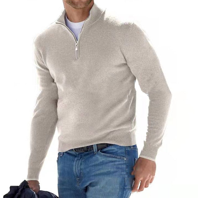 Eleganter Herren Pullover V-Ausschnitt mit Reißverschluss, klassischer Stil für Business & Freizeit.