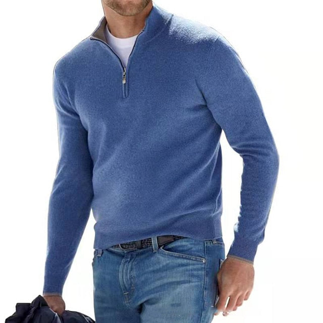 Stilvoller Casual Chic Herren Pullover langärmelig, V-Ausschnitt & Reißverschluss, ideal für moderne Herrenmode.