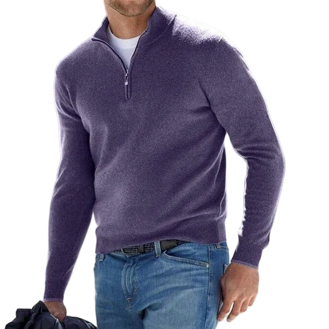 Hochwertiger Herren Pullover mit V-Ausschnitt & Reißverschluss, moderner Schnitt für stilvolle Herrenmode.