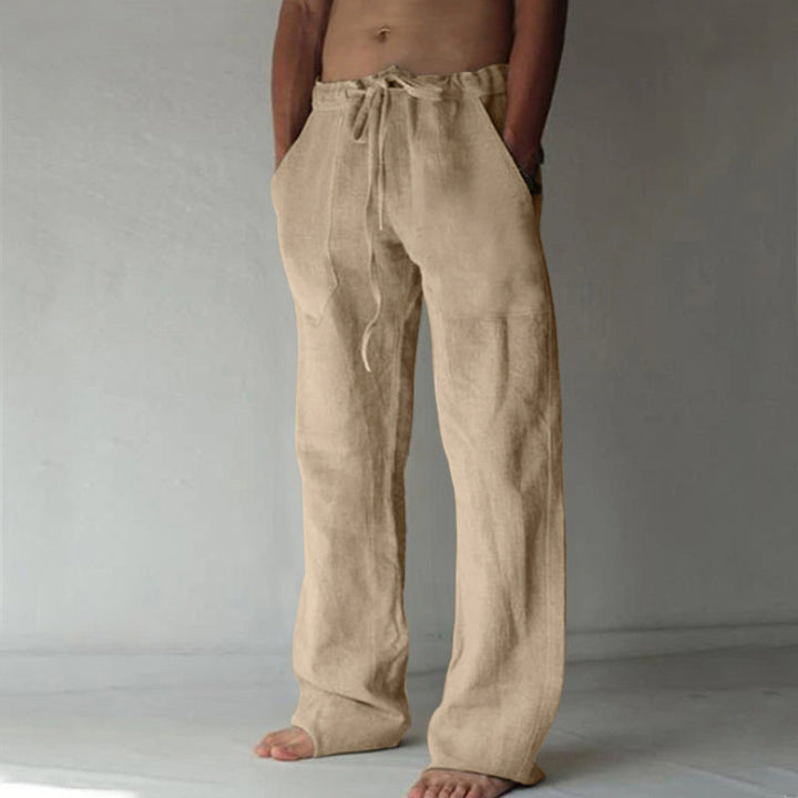 Hellgraue bequeme Herren-Freizeithose mit Kordelzug, perfekt für Casual-Looks & Zuhause.
