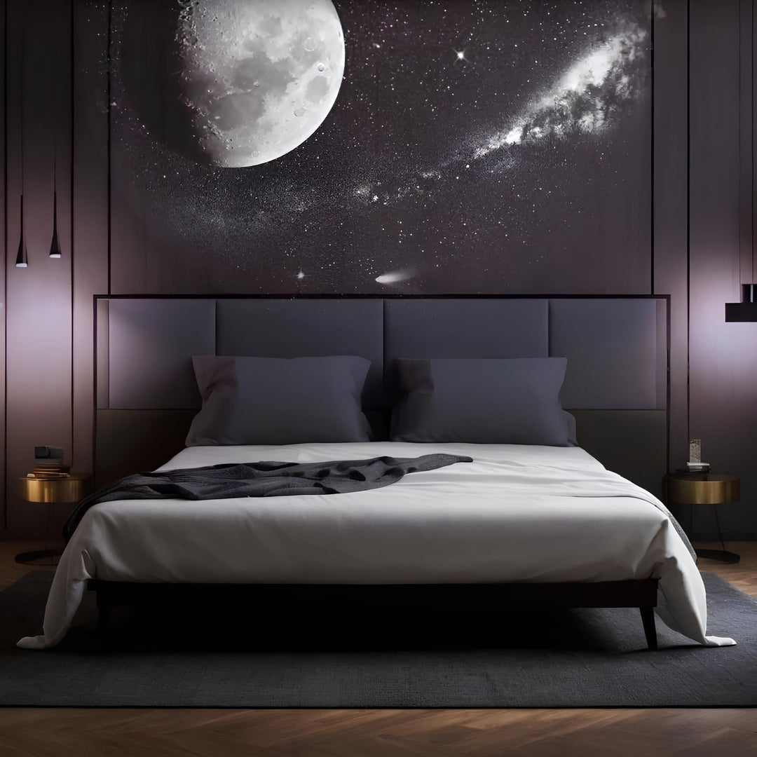 Detaillierte Ansicht des Sternenlicht Projektors, der eine lebendige Galaxie und helle Sterne projiziert.