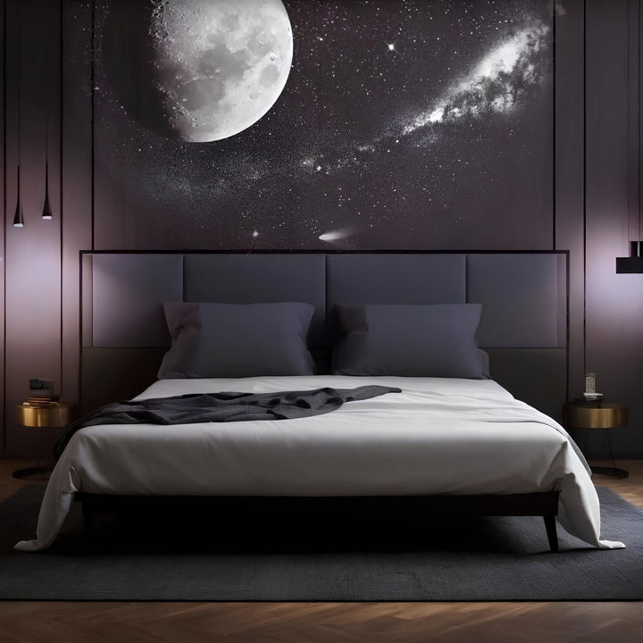 Detaillierte Ansicht des Sternenlicht Projektors, der eine lebendige Galaxie und helle Sterne projiziert.
