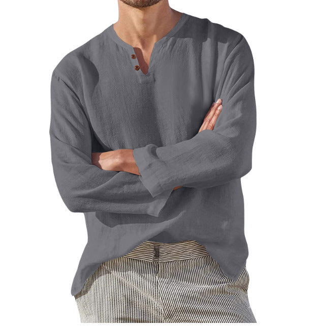 Vielseitiges Herren Langarm V-Ausschnitt Hemd, perfekt als Freizeithemd für Sommer & Herbst, pflegeleicht und stilvoll.
