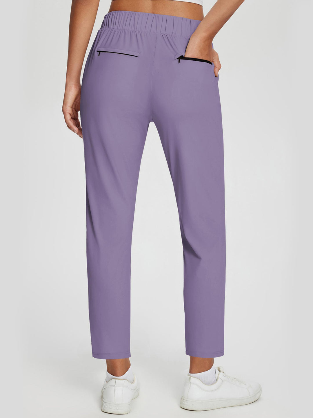 Leichte Leinenhose Damen für Outdoor, High-Rise, UPF 50+ Sonnenschutz, atmungsaktiv, mit Taschen, schwarz.