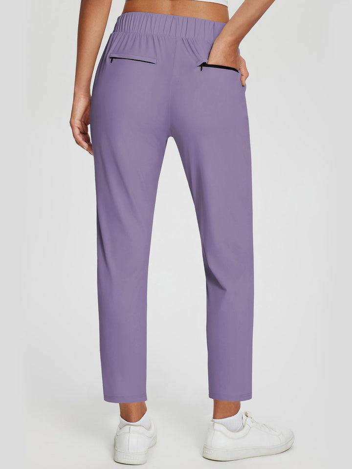 Leichte Leinenhose Damen für Outdoor, High-Rise, UPF 50+ Sonnenschutz, atmungsaktiv, mit Taschen, schwarz.