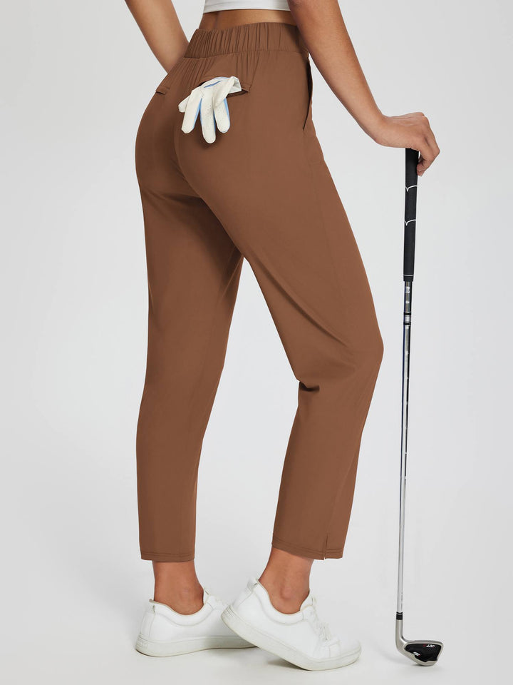 Robuste Damen Leinenhose, High-Rise, UPF 50+ Schutz, mit Cargotaschen, perfekt für Outdoor, schwarz.