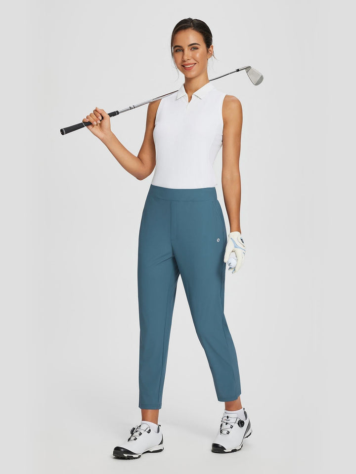 Komfortable Damen Outdoorhose, Leinen, UPF 50+ UV-Schutz, hoher Bund & geräumige Cargotaschen, blau.