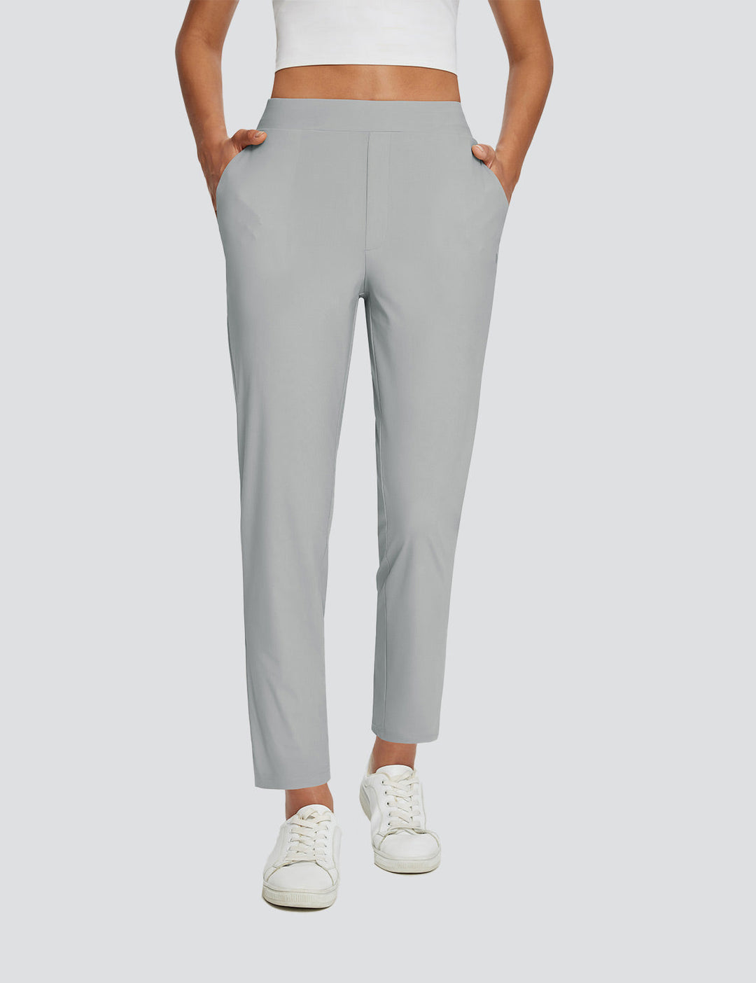 Atmungsaktive Damenhose aus Leinen, hoher Bund, UPF 50+ Sonnenschutz, ideal für Outdooraktivitäten.