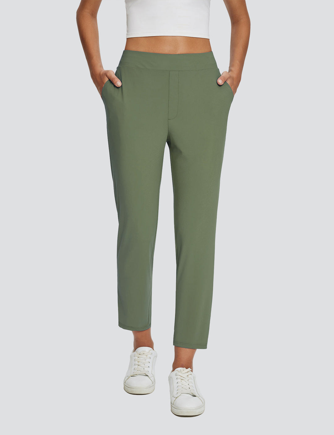 Vielseitige Damenhose aus Leinen, UPF 50+ Sonnenschutz, hoher Bund & nützliche Taschen für Reisen.