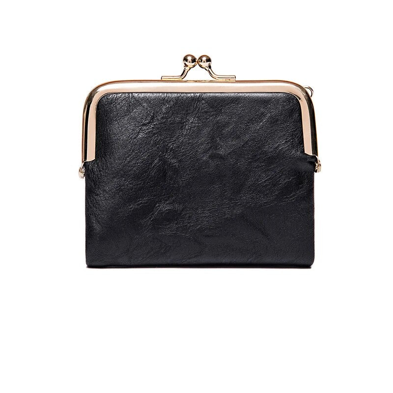 Kleine dunkelrote Damen Vintage Geldbörse mit Kussverschluss, Portemonnaie für Münzen & Karten.
