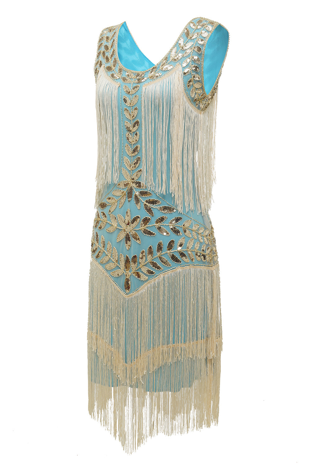 Exklusives Damen Abendkleid im 20er Jahre Stil, mit aufwendigen Pailletten & eleganten Fransen-Details.