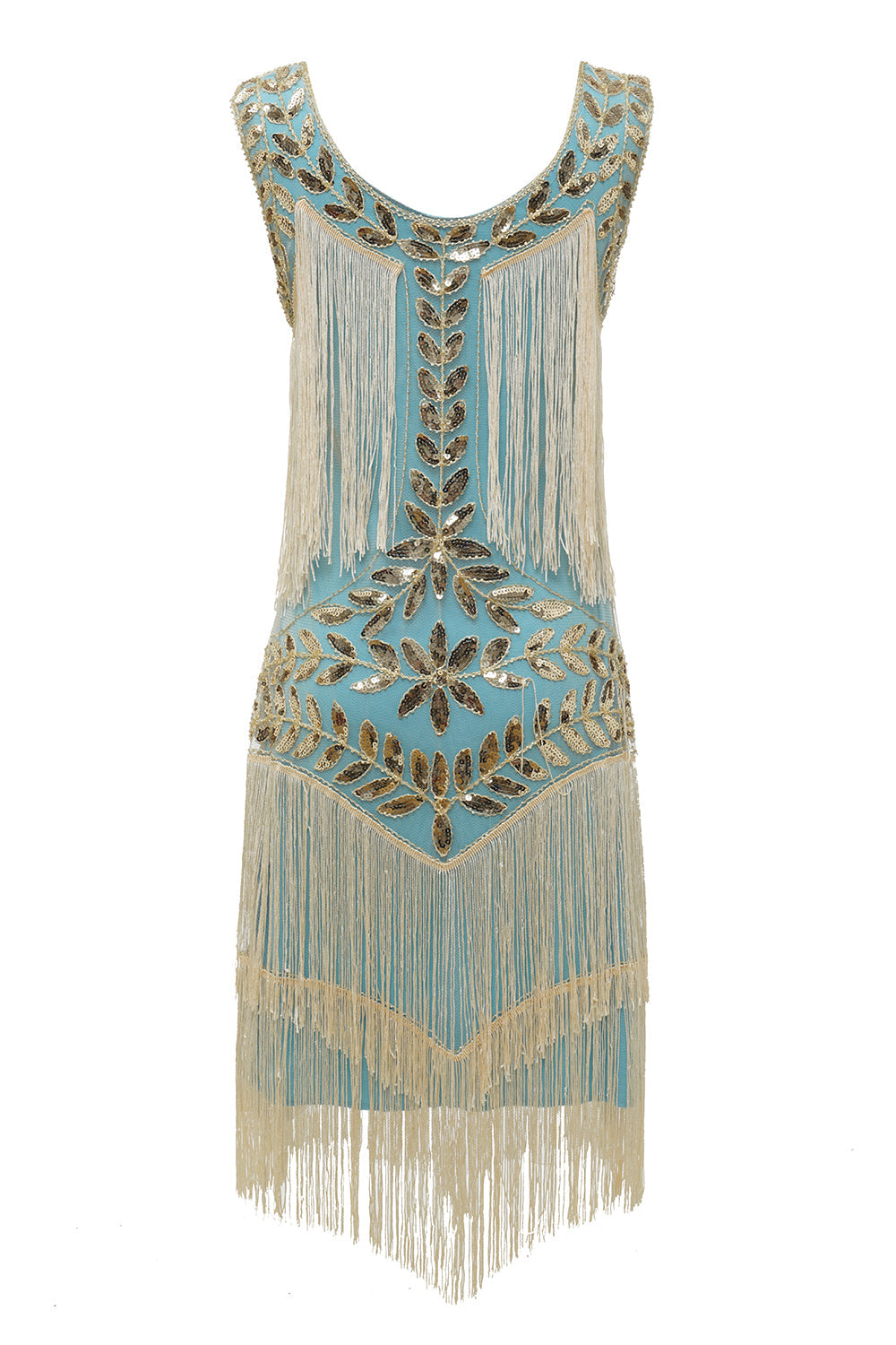 Authentisches Vintage Damen Charleston Kleid mit schimmernden Pailletten, Perlen & Fransen für Gatsby.