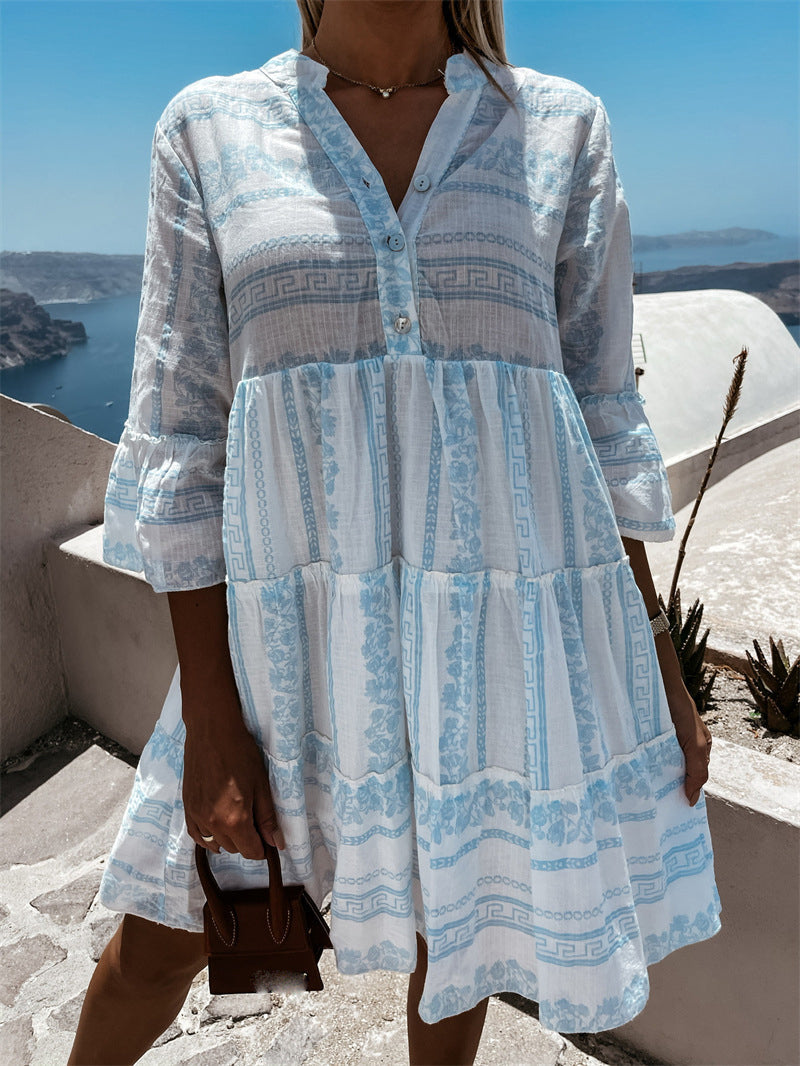 Damen Freizeitkleid: luftiges Rüschenkleid im Boho-Stil, ideal für den Sommer.