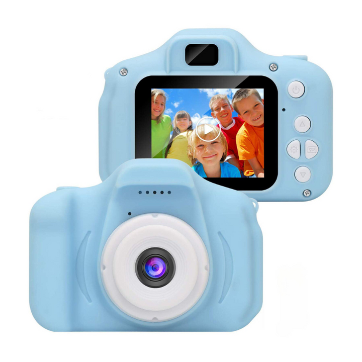 Kinder-Digitalkamera mit Dual-Selfie-Funktion in Blau/Rosa. Robuste Spielzeugkamera für kleine Fotografen.