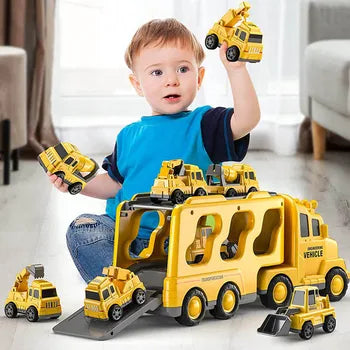 Kinder Doppelstock Transporter Spielset mit Licht & Sound, plus Mini-Baufahrzeugen. Interaktives Fahrzeugspielzeug.