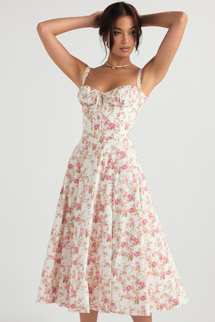 Trendiges tailliertes Bustier Blumenkleid für Damen. Perfekt für festliche Anlässe, Party oder elegantes Abendoutfit.