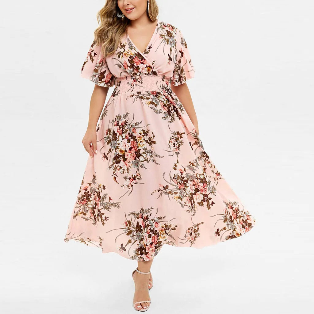 Damen Maxikleid Übergröße, geblümt, fließend, bequem, ideal für Freizeit.