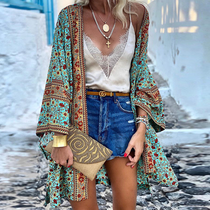 Damen Boho Kimono Cardigan, leichter, stilvoller Überwurf für Frühling & Sommer, perfekt für Freizeit-Outfits.