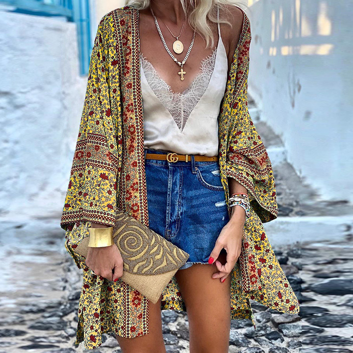 Stilvoller Damen Boho Cardigan, leichter Kimono für Frühling und Sommer, bequem für Freizeit & entspannte Outfits.