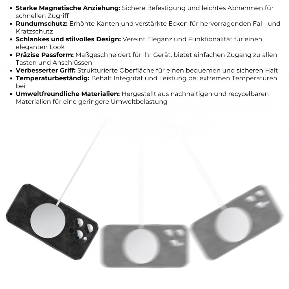 Braunes iPhone Case, Lederoptik, MagSafe-Magnetismus, schlank und schützend vor Aufprall.