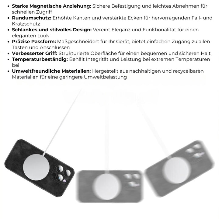 Braunes iPhone Case, Lederoptik, MagSafe-Magnetismus, schlank und schützend vor Aufprall.